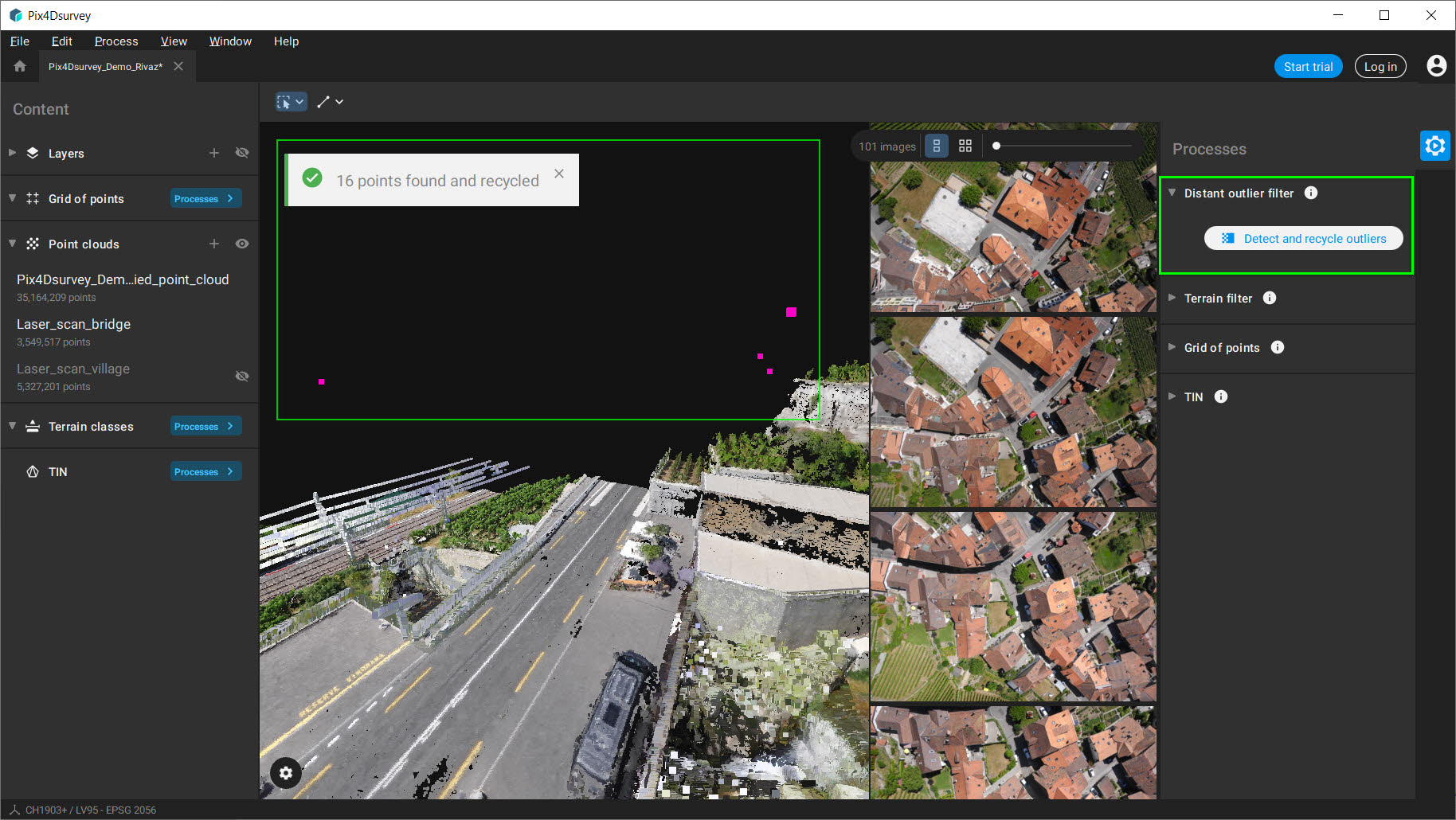 Pix4Dsurvey distant outlier filter detects points